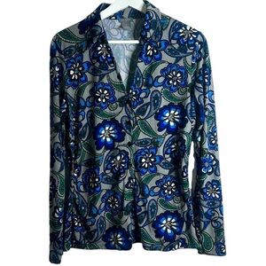 Ann Taylor Paisley button up women’s blouse Sz M, beautiful long sleeve blue